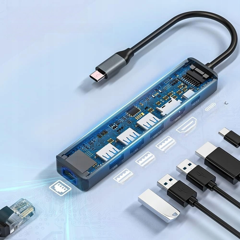 HUB USB C ADAPTER 6 IN 1 USB-C 3XUSB 3.0 HDMI LAN HUB FOR LAPTOPS Packaging status original