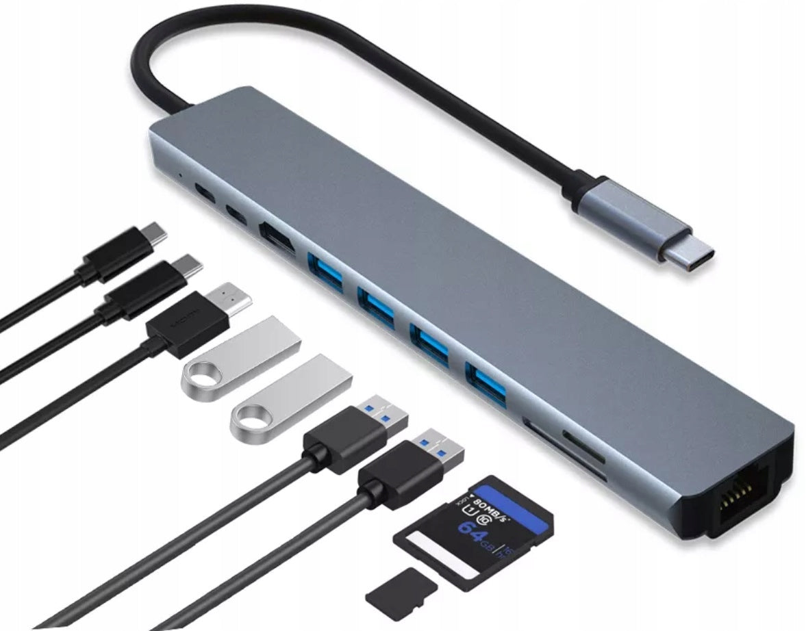 HUB USB-C ADAPTER HDMI 4k USB 3.0 87W LAN PD 10 in 1 Power Delivery 87W Packaging status original