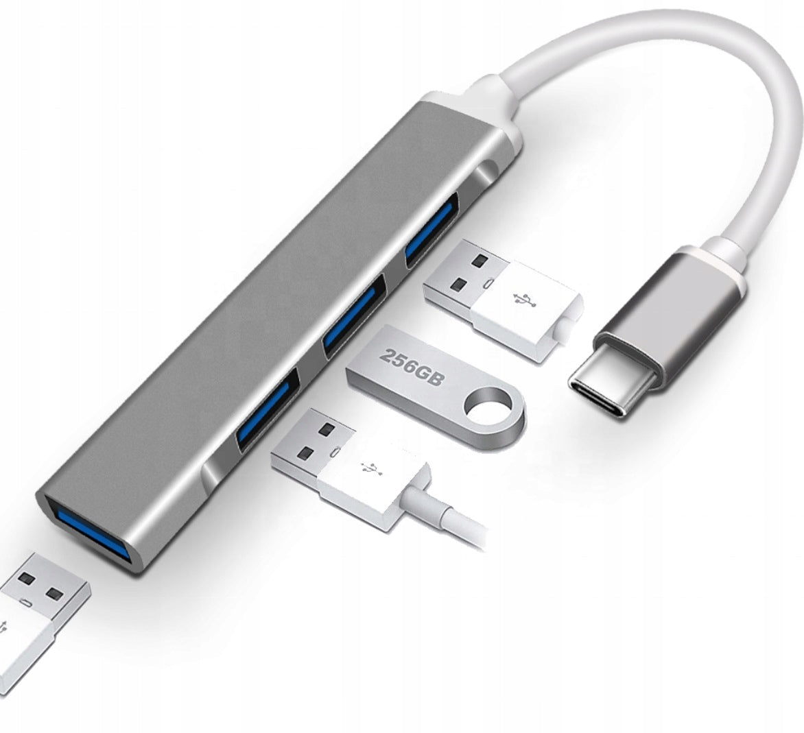 HUB USB-C Adapter Splitter Adapter 4x USB 3.0 Aluminum Housing