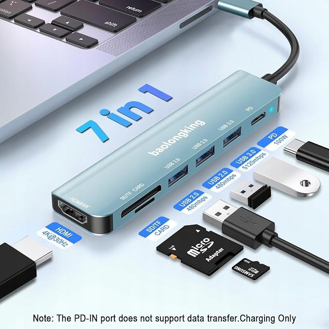 HUB USB C Baolongking – Portable 7 in 1 with 4K HDMI Output Manufacturer code 00100FDFGD