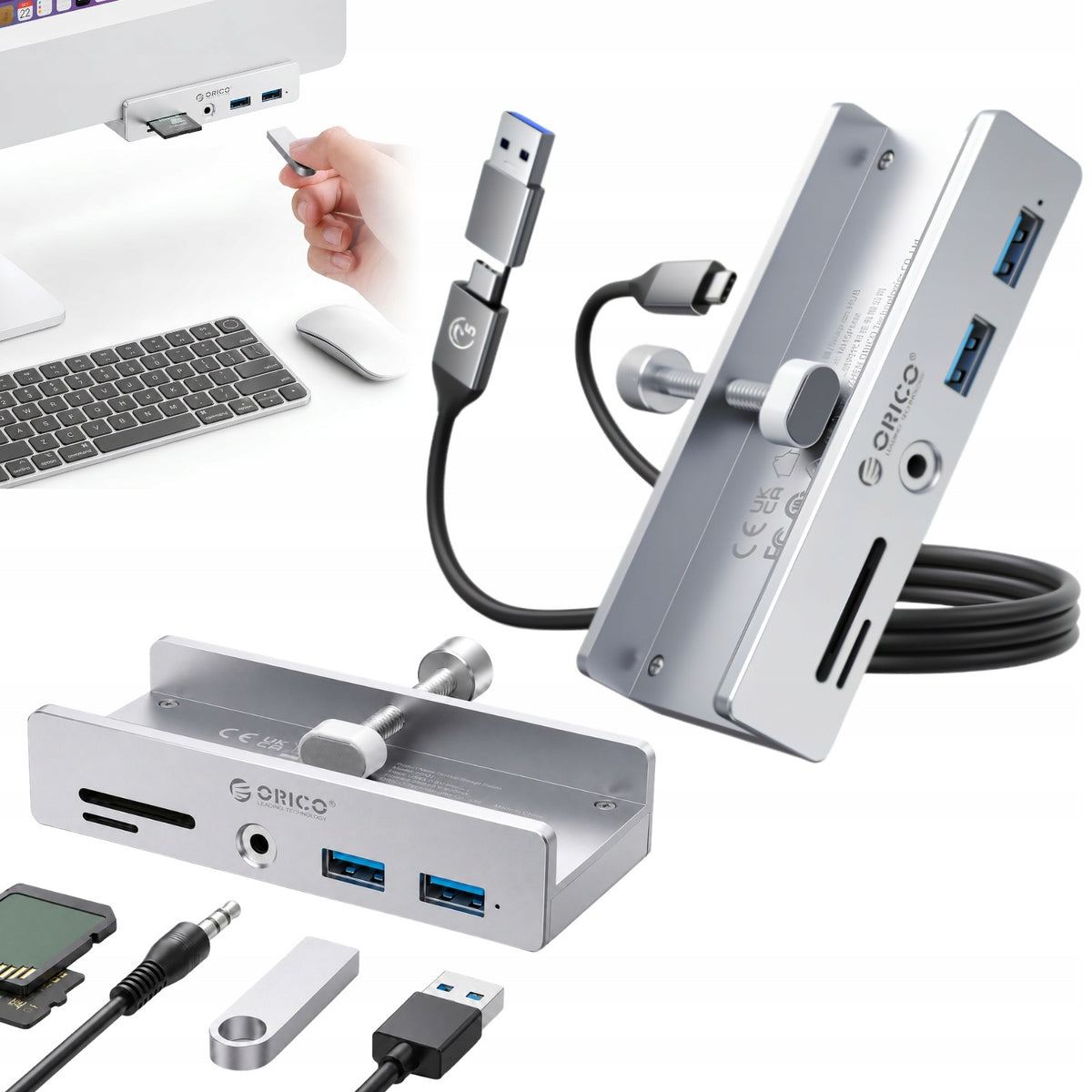 HUB USB-C DESK CLAMP MOUNTED MONITOR ORICO USB-A SD TF AUDIO