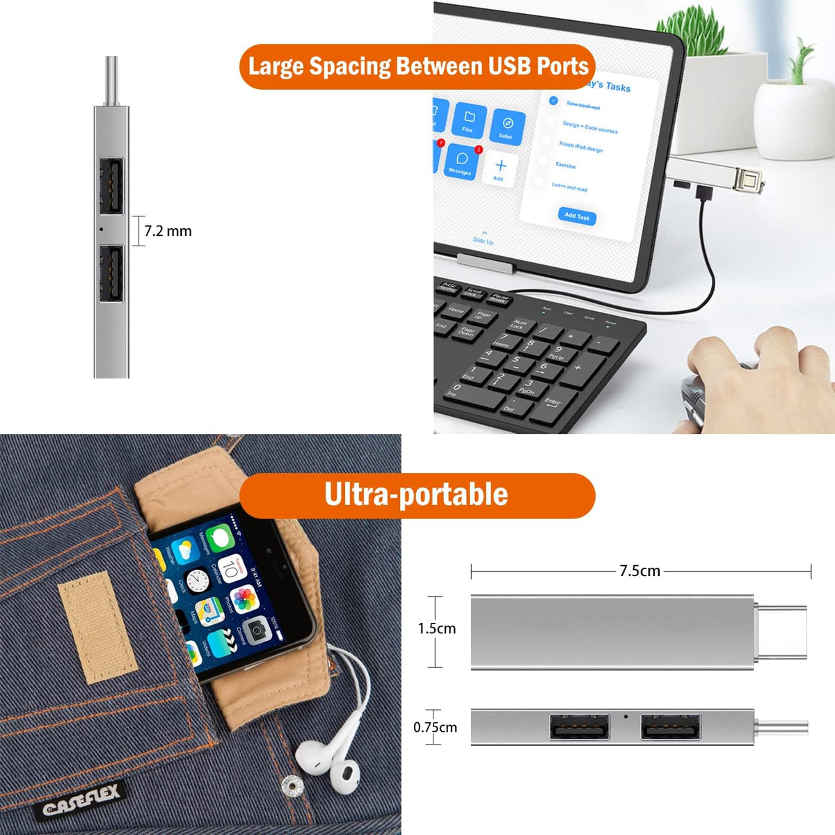 HUB USB C MINI 3 PORTS SPLITTER 1xPORT USB 3.0 2xPORT USB 2.0 Packaging status original
