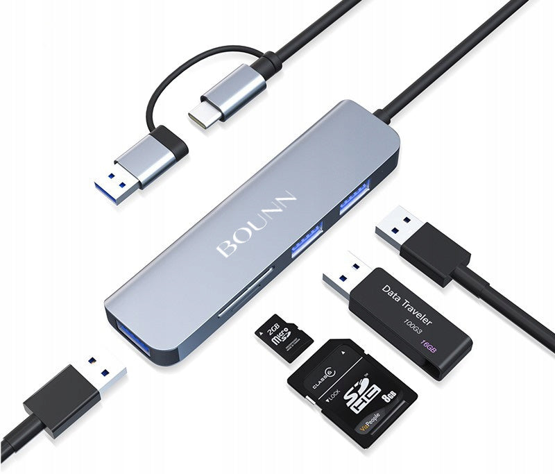 HUB USB C SPLITTER USB 3.0 5 Gbps ADAPTER SD TF 2xUSB-A 2.0 PRO 5in2 Packaging status original