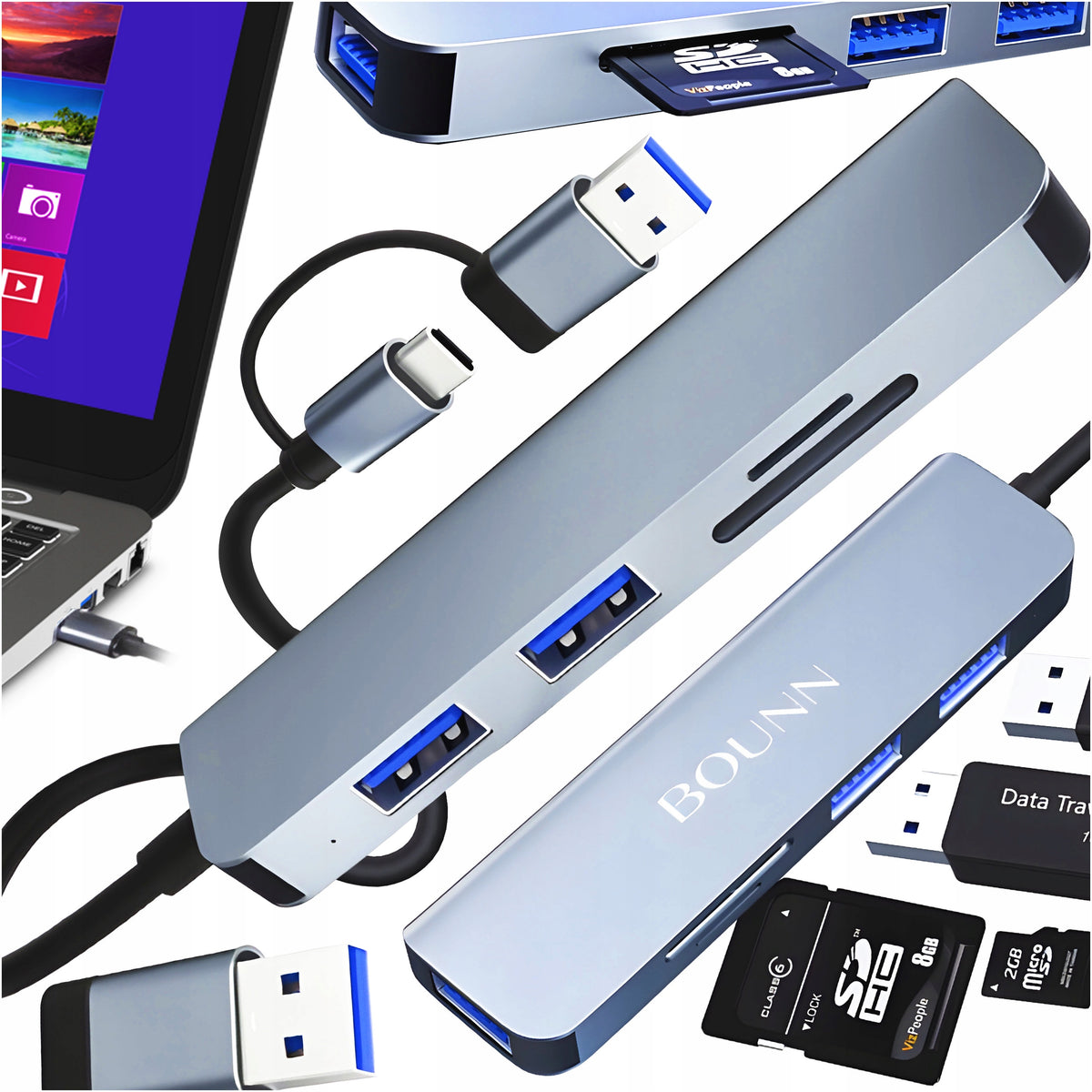 HUB USB C SPLITTER USB 3.0 5 Gbps ADAPTER SD TF 2xUSB-A 2.0 PRO 5in2