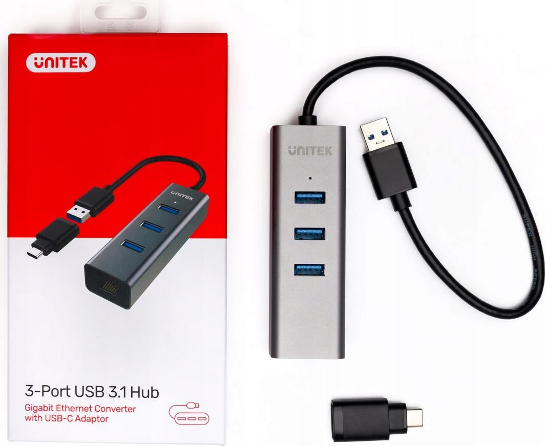 HUB USB Unitek 1x RJ-45 + 3x USB-A 3.0 (Y-3083B) 5 Gb/s USB-A USB-C LAN