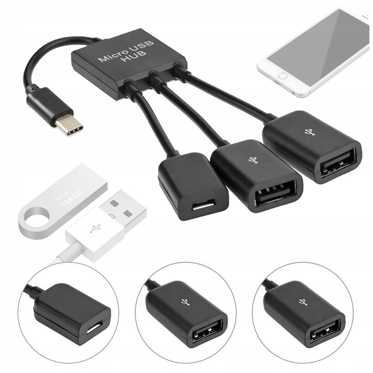 HUB USB type C 3.1 2x USB + micro tablet ANDROID OTG mouse