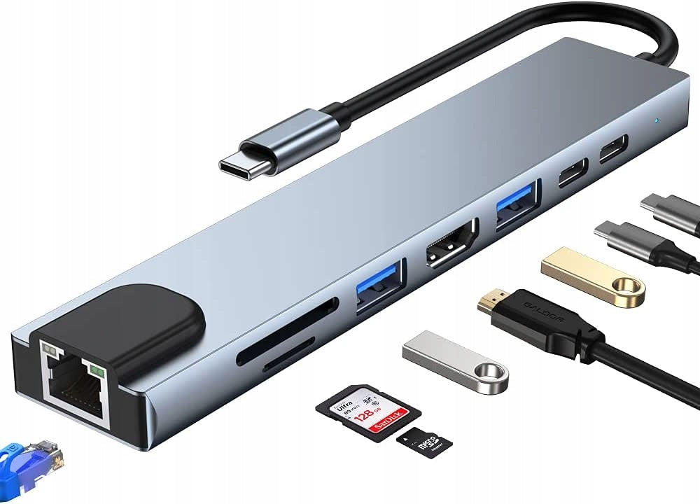 HUB WOWSSYO 8IN1 USB-C LAN USB PD SD/TF HDMI