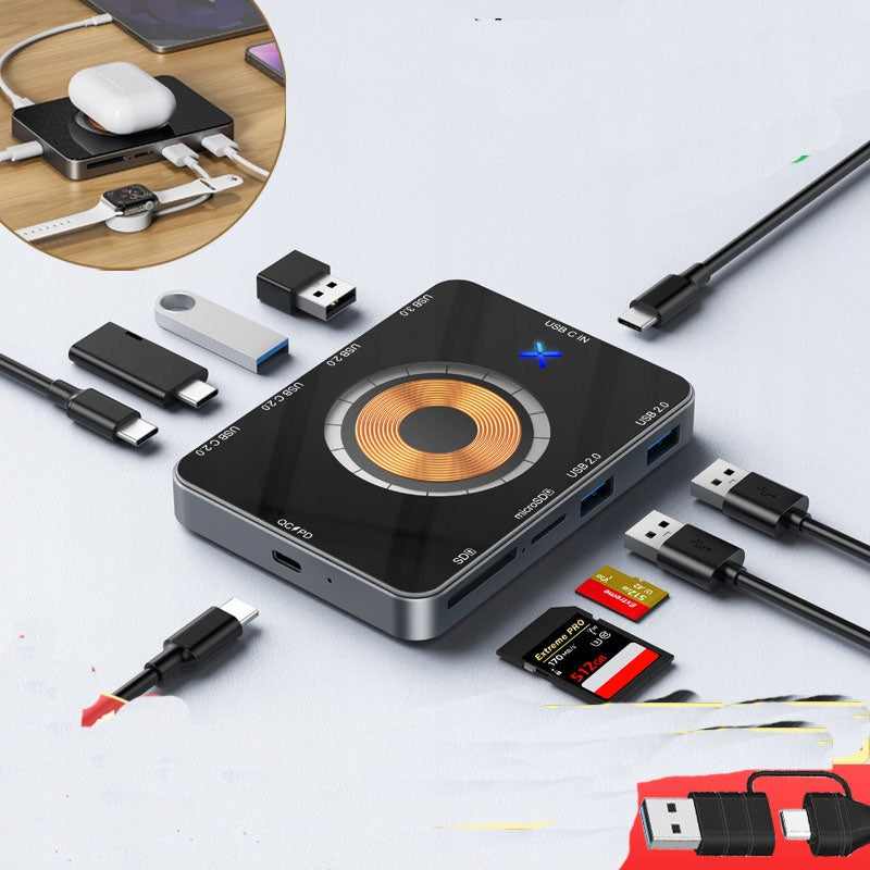 HUB adapter 10 in 1, USB-C card reader wireless fast charging type-c USB3.0