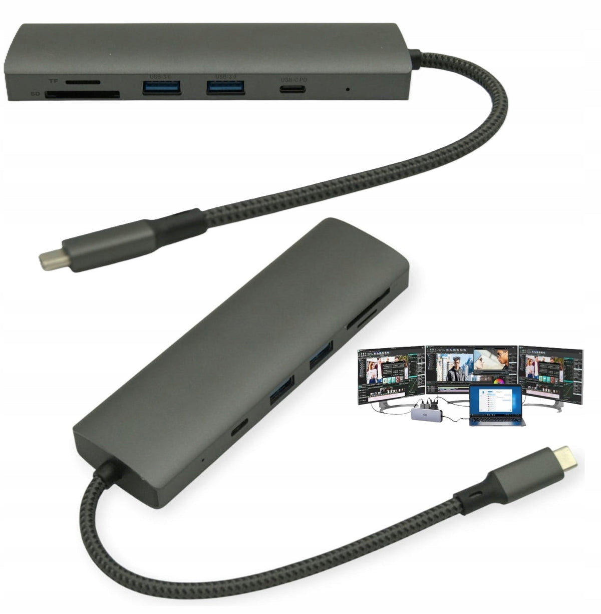 HUB for Fujitsu Multiport USB-C Laptops with PD Charging SD MicroSD Reader