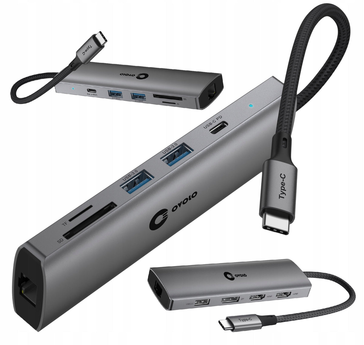 HUB for HIRO Laptop USB-C 2xHDMI 4K DisplayPort LAN Ethernet Dual Monitor