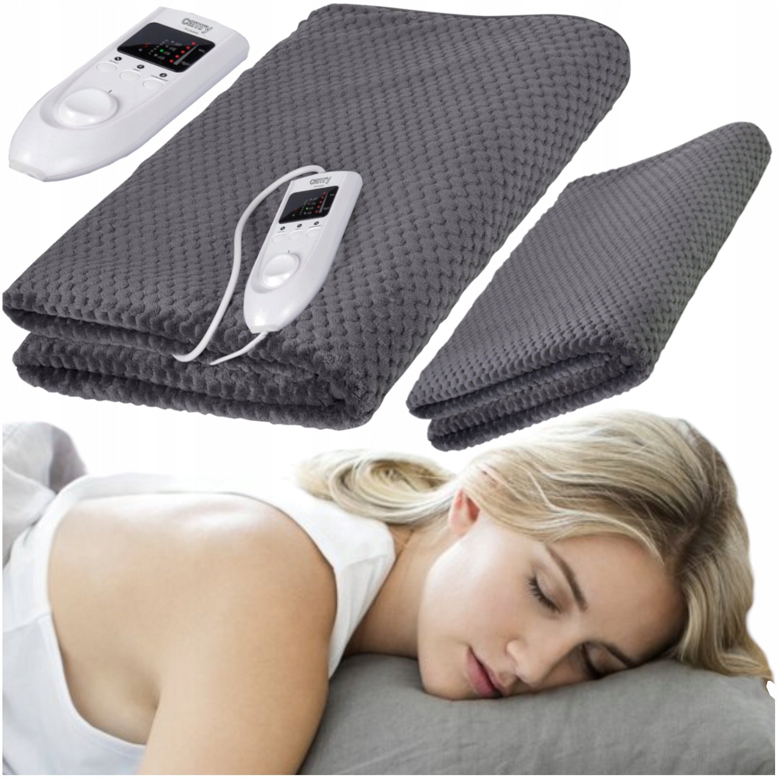 HUGE ELECTRIC BLANKET AND PILLOW SET OF 150x100cm POCKETS Color gray
