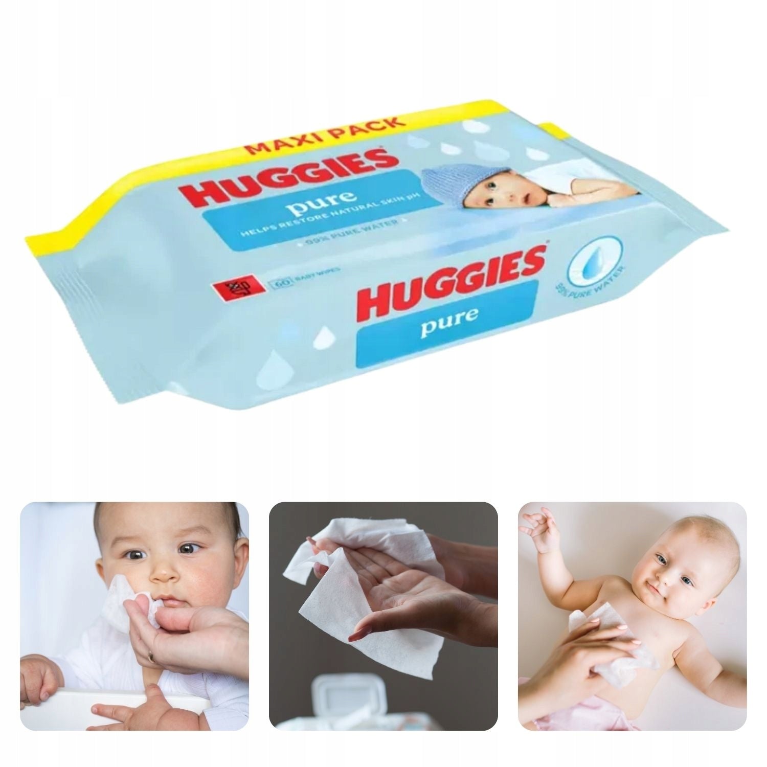 HUGGIES Pure Wet wipes for children and infants delicate 60 pcs. Packaging status original