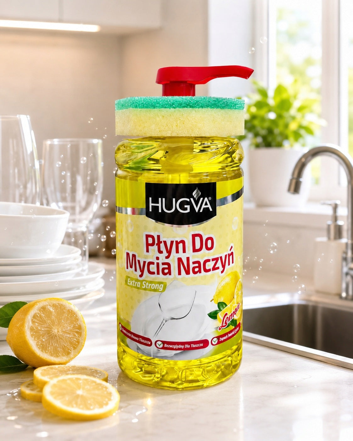 HUGVA Dishwashing Liquid Extra Strong Lemon Packaging status original