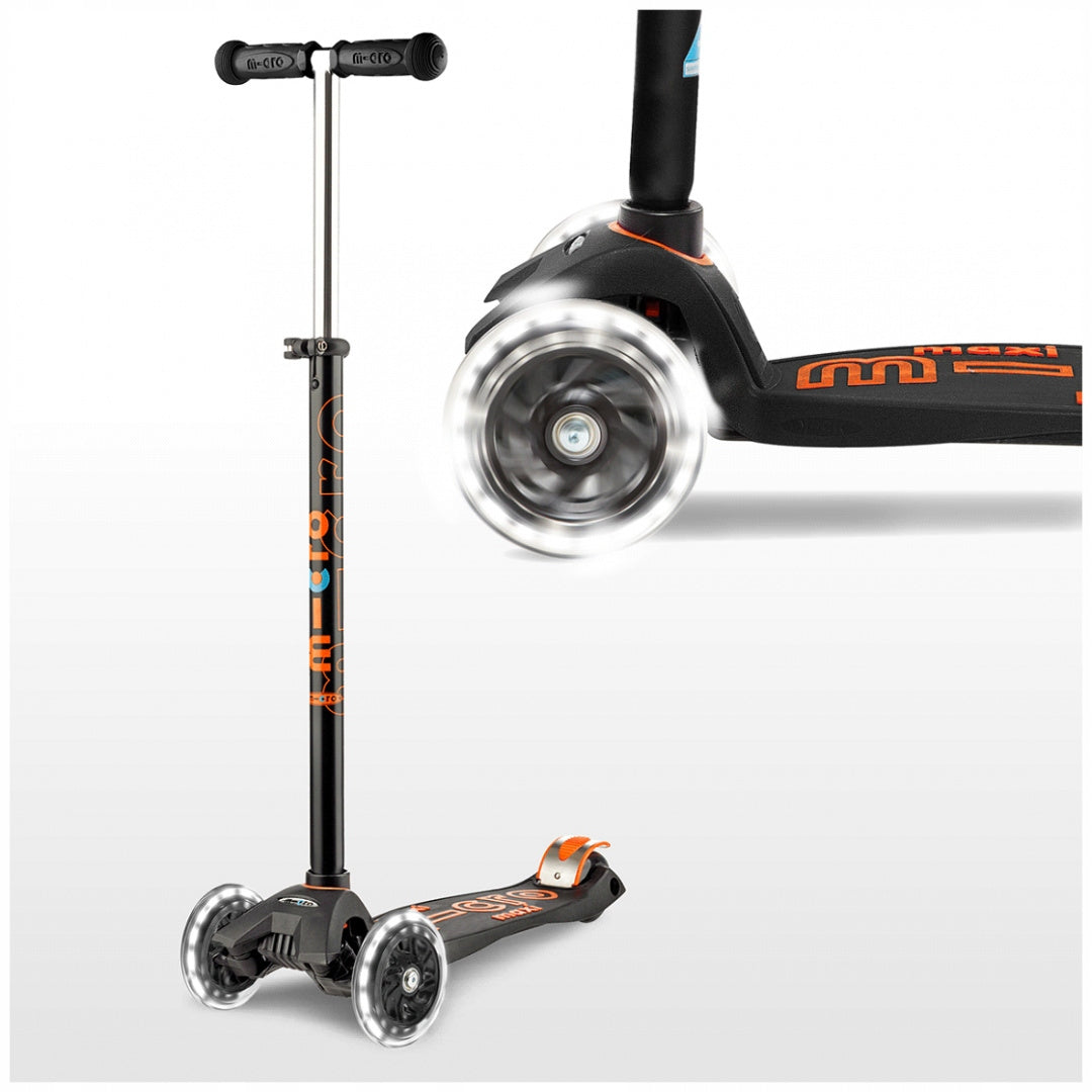 Scooter Maxi Micro Deluxe Schwarz LED 