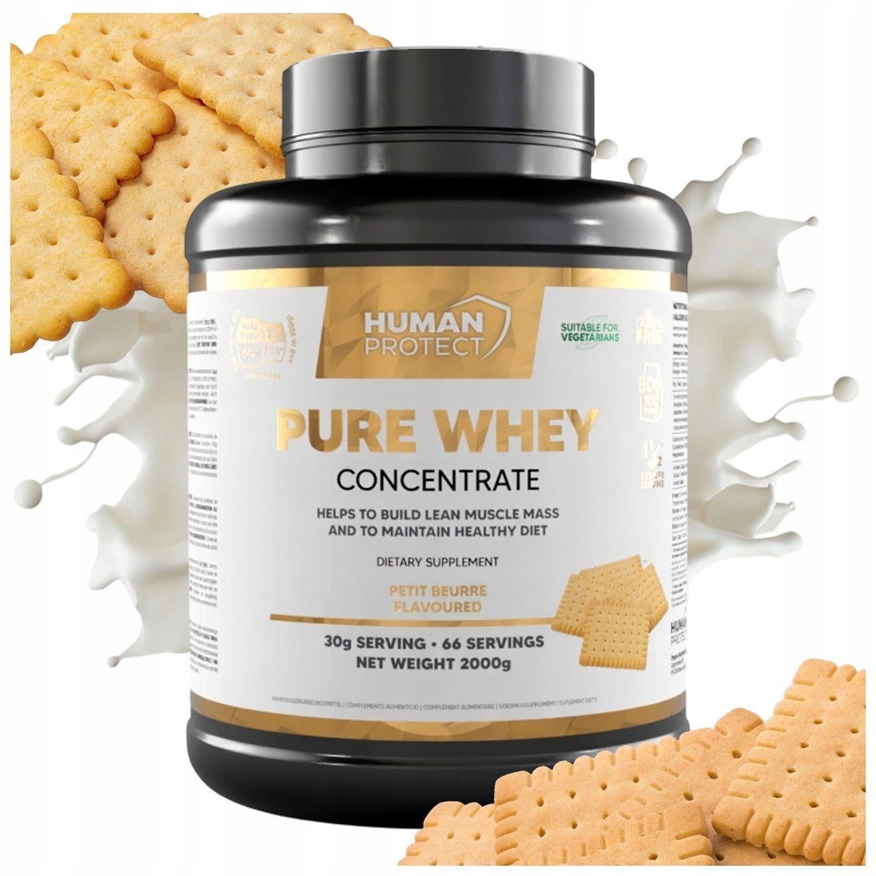 HUMAN PROTECT PURE WHEY 2KG PROTEIN CONCENTRATE WPC - BISCUIT