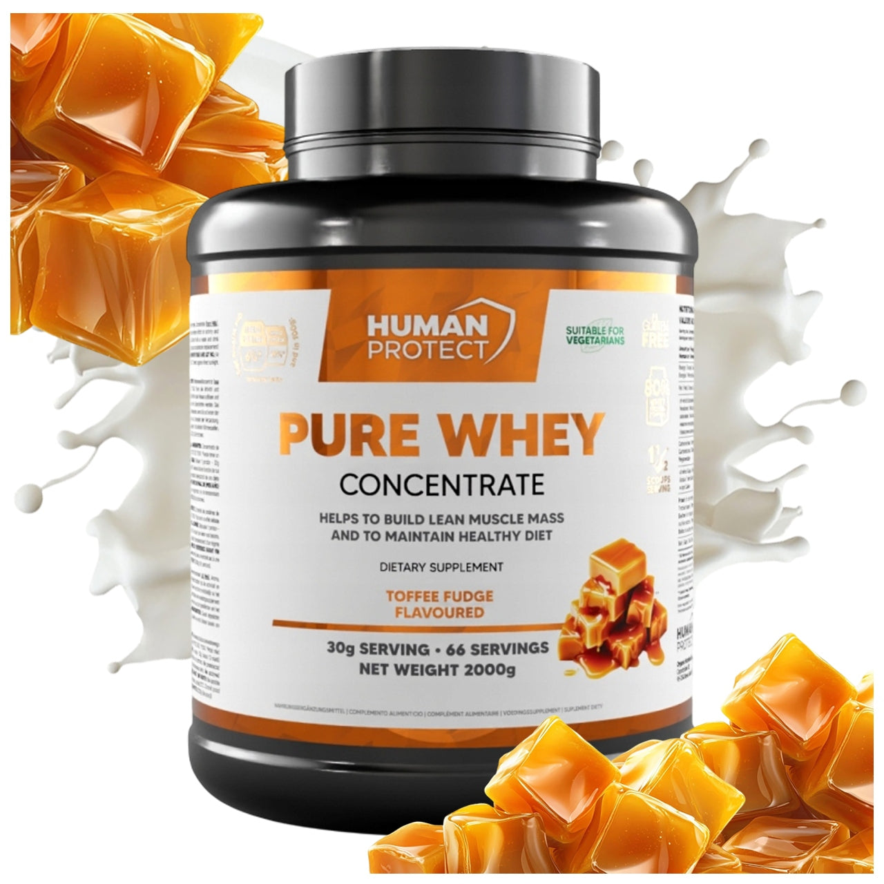 HUMAN PROTECT PURE WHEY 2KG PROTEIN CONCENTRATE WPC - FUDGE