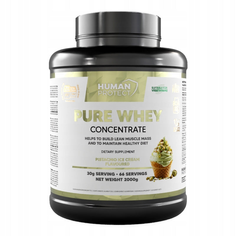 HUMAN PROTECT PURE WHEY 2KG PROTEIN CONCENTRATE WPC - PISTACHIO ICE CREAM Packaging status original