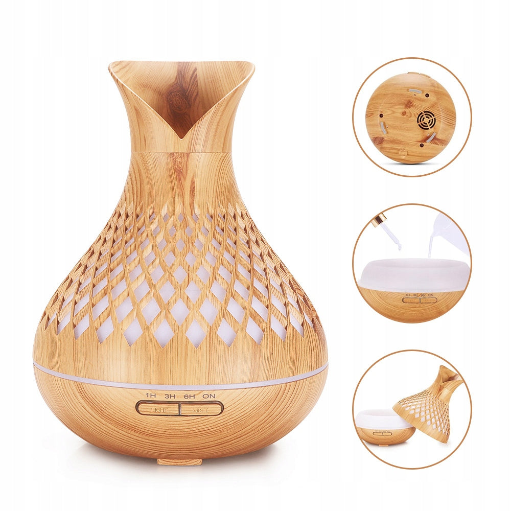 HUMIDIFIER 500ML WITH REMOTE CONTROL AND NIGHT LAMP, WOODEN PATTERN