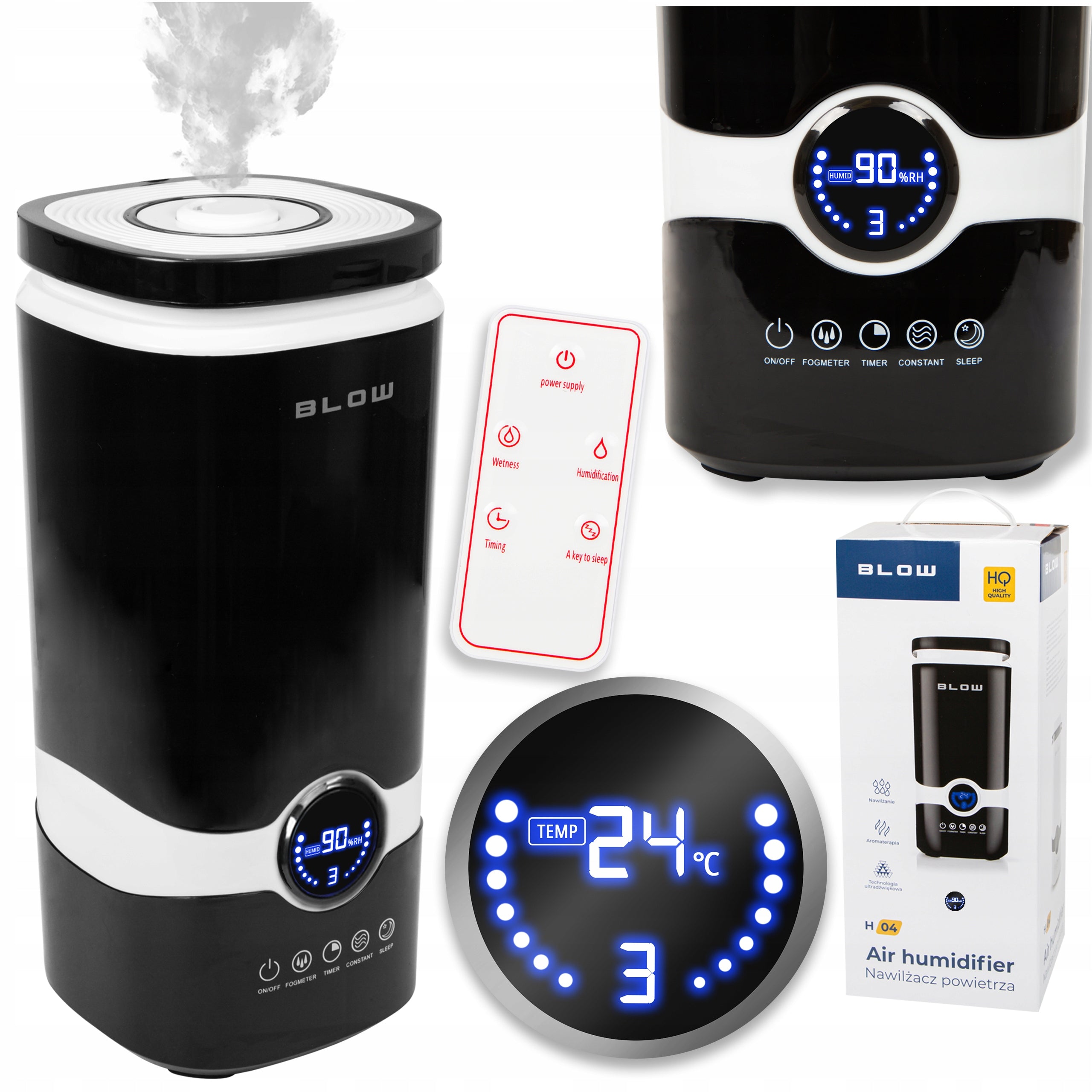 HUMIDIFIER AROMA DIFFUSER HYGROMETER TIMER REMOTE CONTROL THERMOMETER 4L