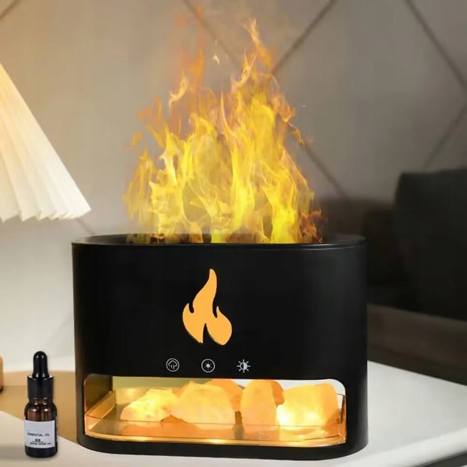 HUMIDIFIER AROMA DIFFUSER NIGHT LIGHT LED BLACK MONTESSA Model DYFUZOR KOMINEK ZAPACHOWY Z EFEKTEM PŁOMIENIA