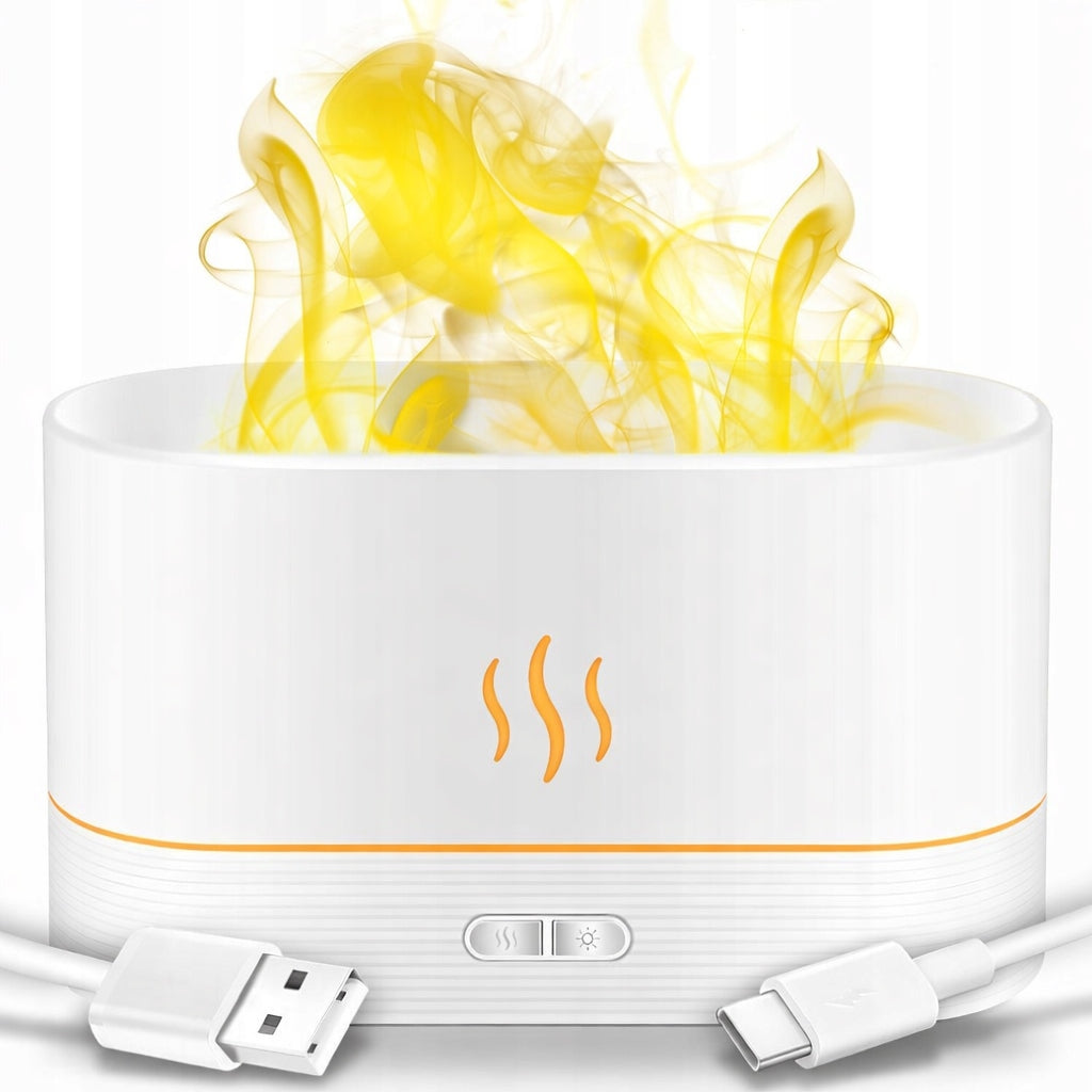 HUMIDIFIER DIFFUSER NIGHT LIGHT LED FLAME EFFECT FIREPLACE WHITE