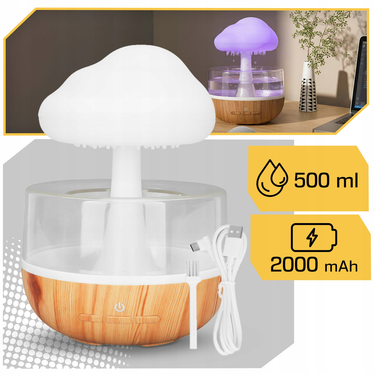 HUMIDIFIER DIFFUSER RAIN NIGHT LIGHT LED GIFT CLOUD MUSHROOM Medical device no