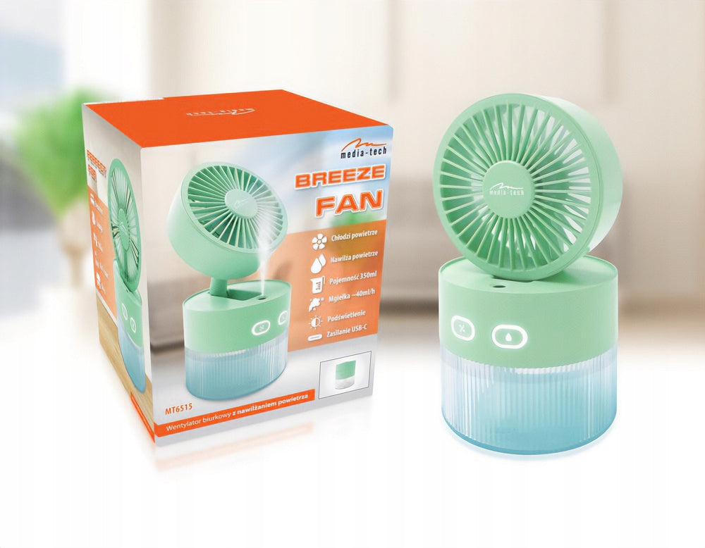 HUMIDIFIER FAN PORTABLE COMPACT ILLUMINATED GREEN Water tank capacity 0.35 l