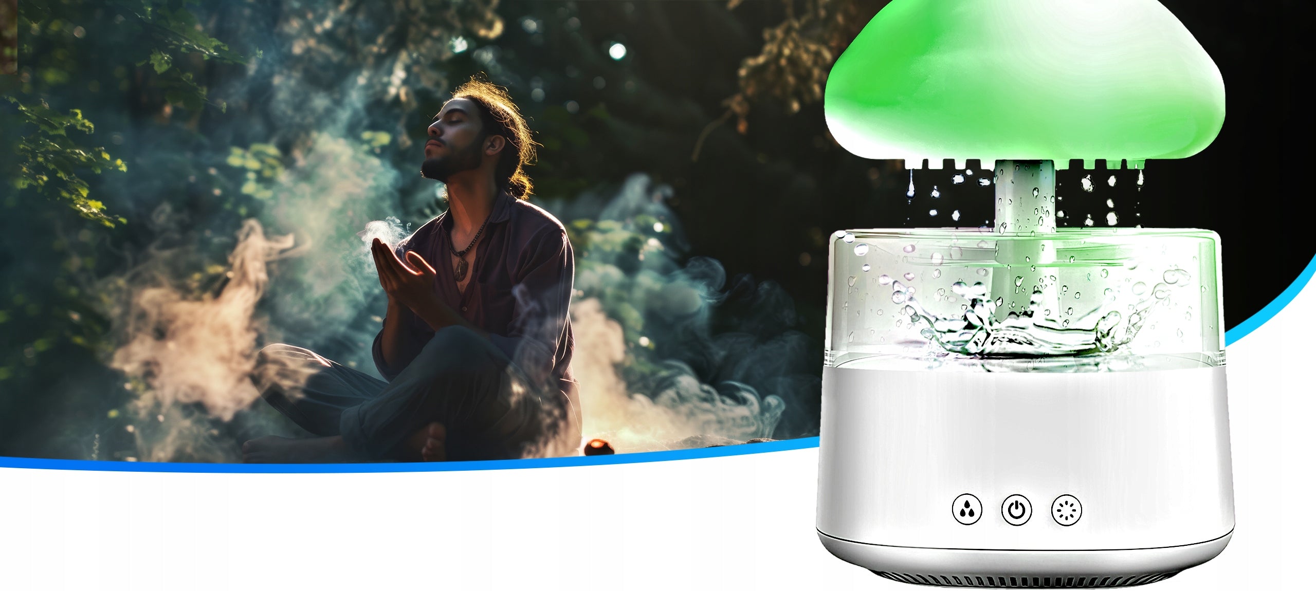 HUMIDIFIER IONIZER + AROMATHERAPY NIGHT LIGHT RAIN + 3 OILS Dominant color white