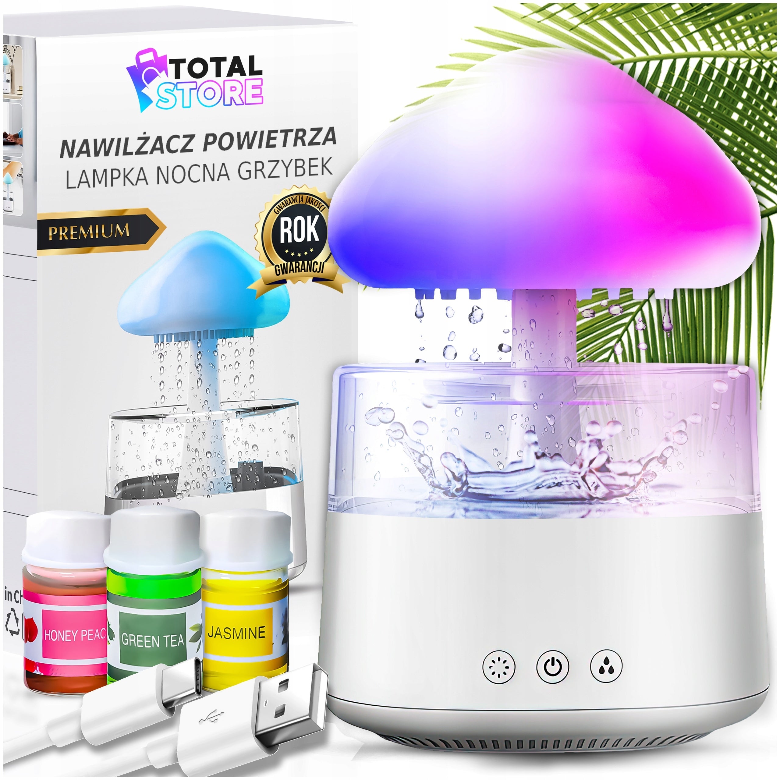 HUMIDIFIER IONIZER + AROMATHERAPY NIGHT LIGHT RAIN + 3 OILS