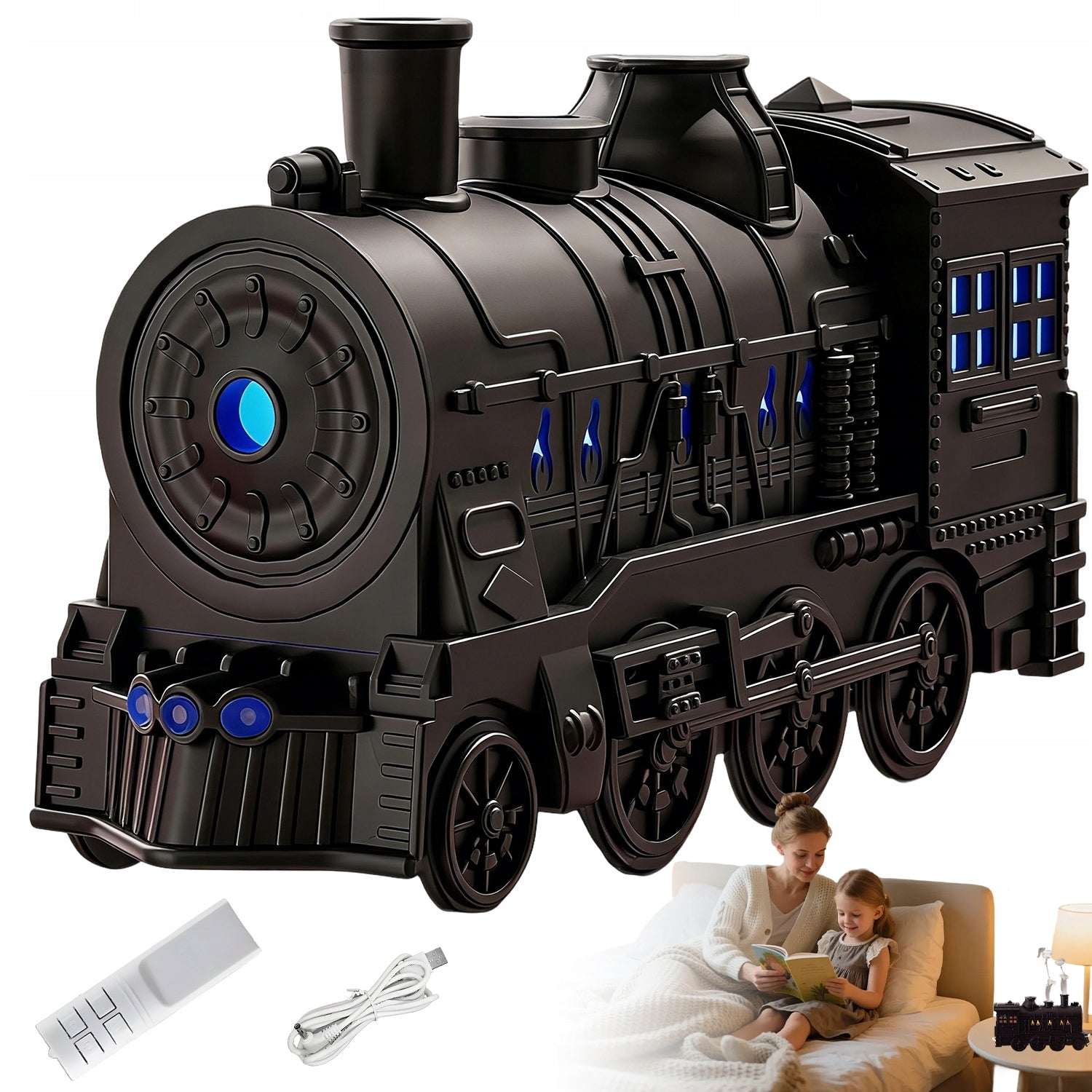 HUMIDIFIER LOCOMOTIVE 300ML AROMA DIFFUSER LED USB REMOTE CONTROL