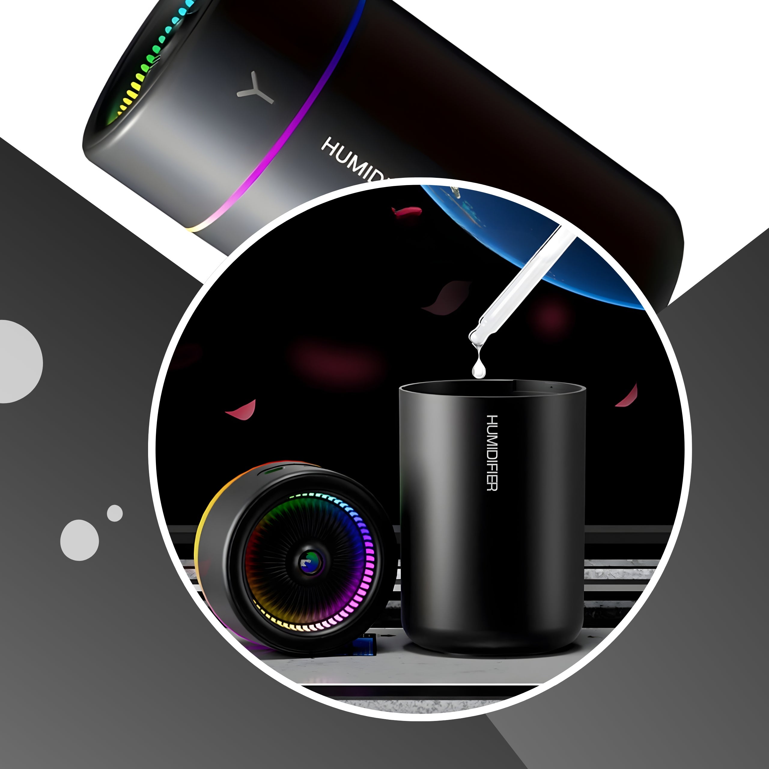 HUMIDIFIER USB FOR CAR AROMATHERAPY LED RGB 300 ML BLACK QUIET Brand no brand