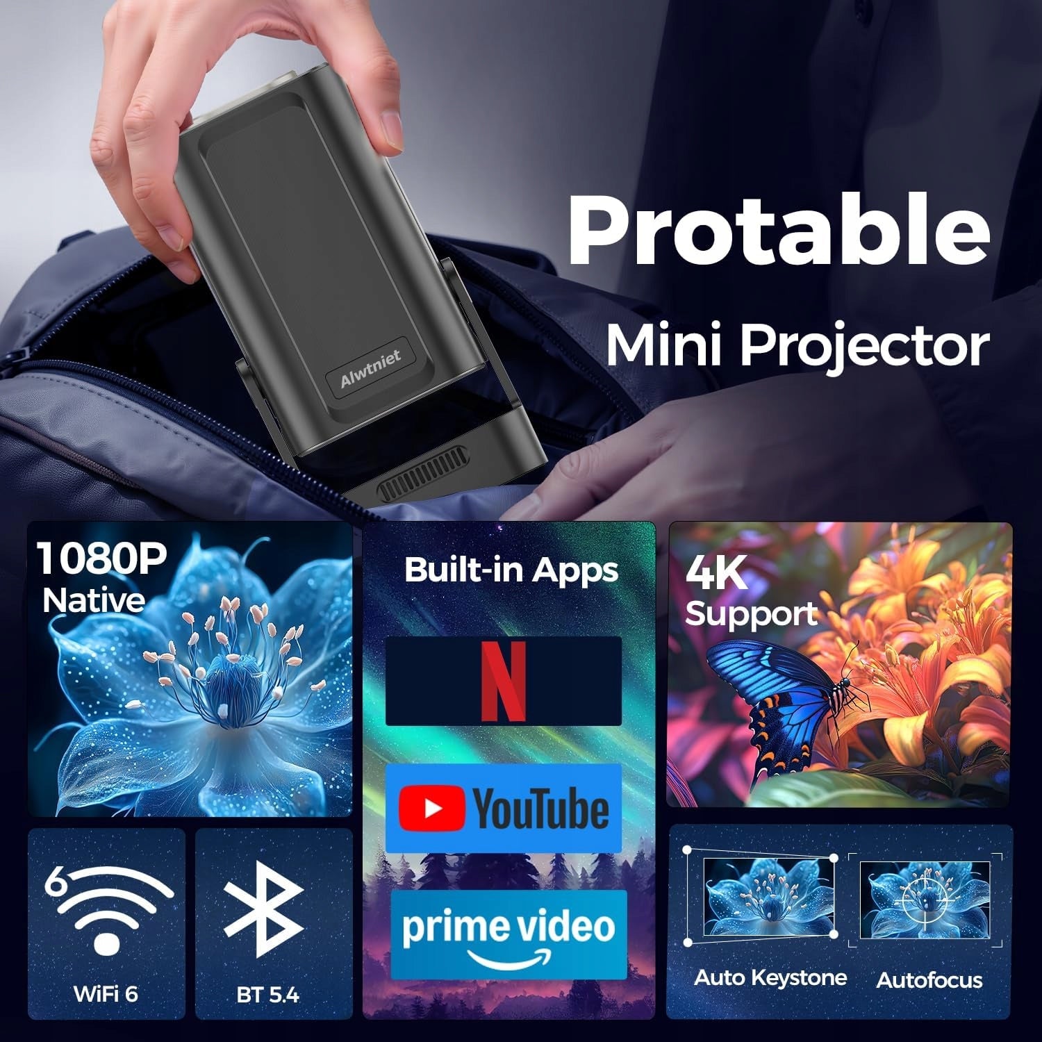 HY310 Mini Projector 4K 1080P Android WiFi6 BT5.4 Home Theater Portable Manufacturer code 48_126324