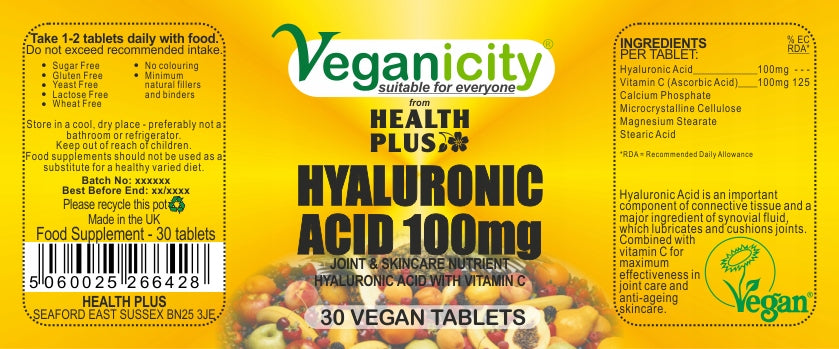 HYALURONIC ACID 100mg Vegetable LARGE DOSE Bone Joints Form tablets