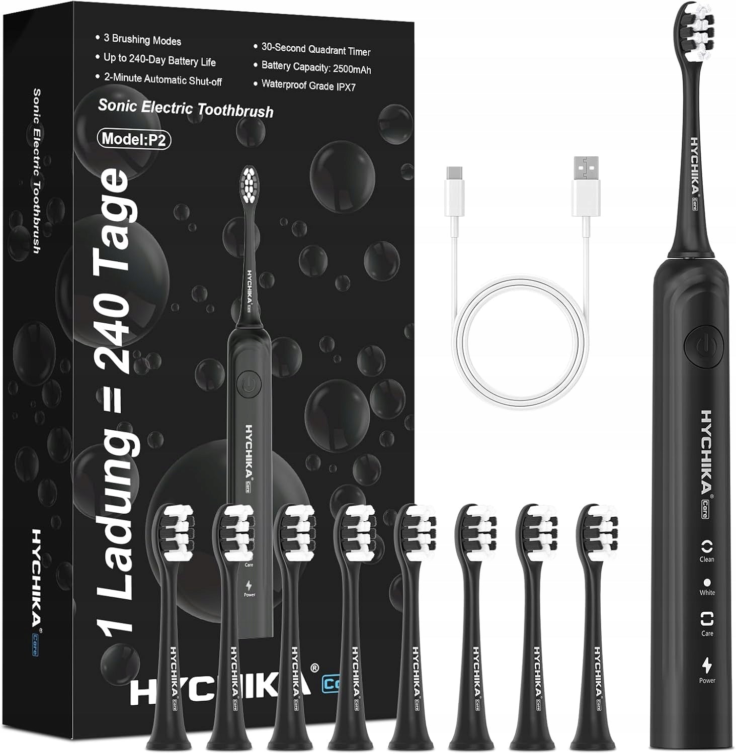 HYCHIKA P2 TOOTHBRUSH SONIC BLACK 4G116 8x tip