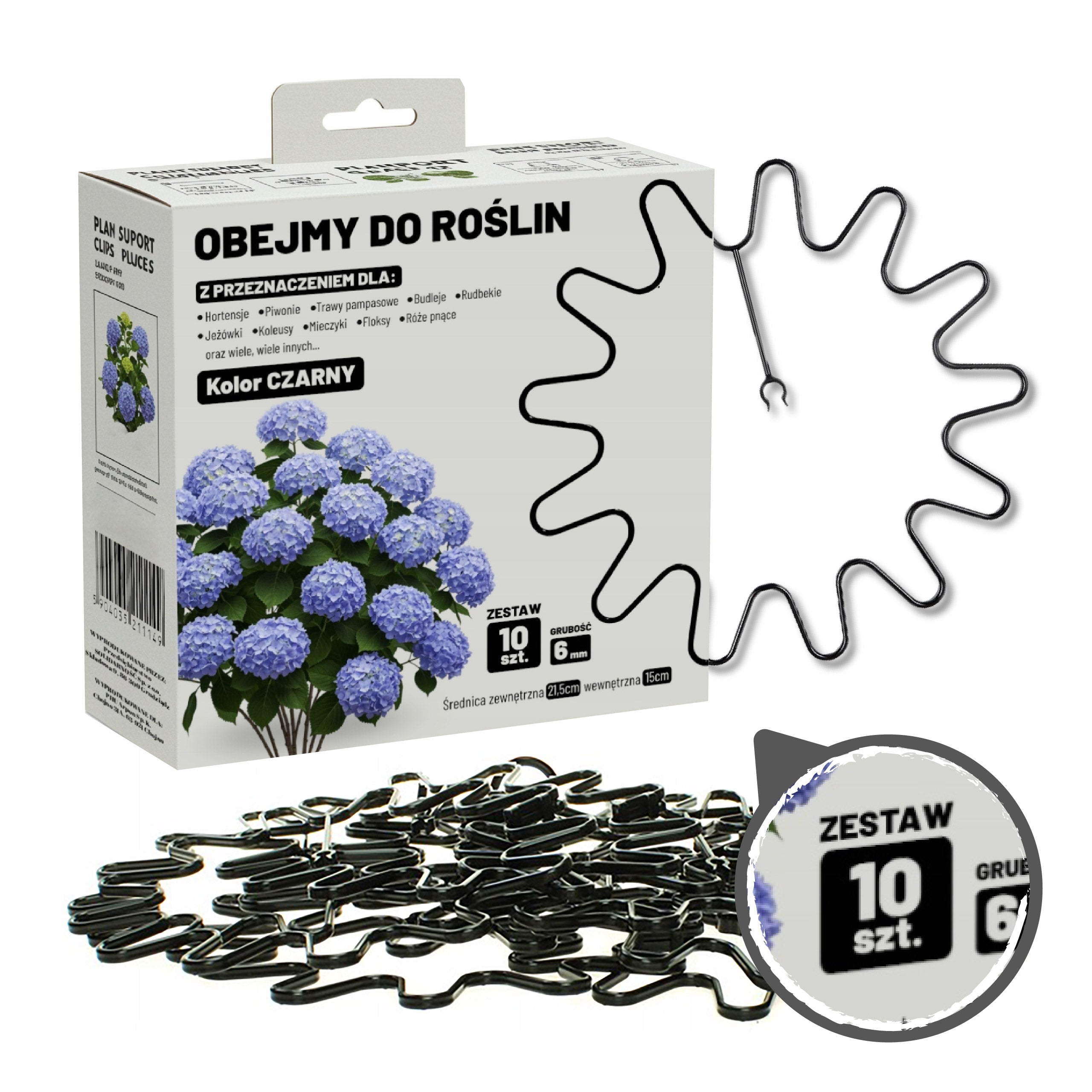 HYDRANGEA CLAMPS 10 pieces fi 6 BLACK SUPPORT RING FOR ROSE FLOWER PLANTS Product width 21.5 cm