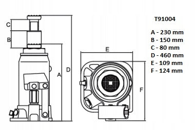 HYDRAULIC BOTTLE BOLLARD LIFT 10T 230-460MM JACK TORIN Brand Torin