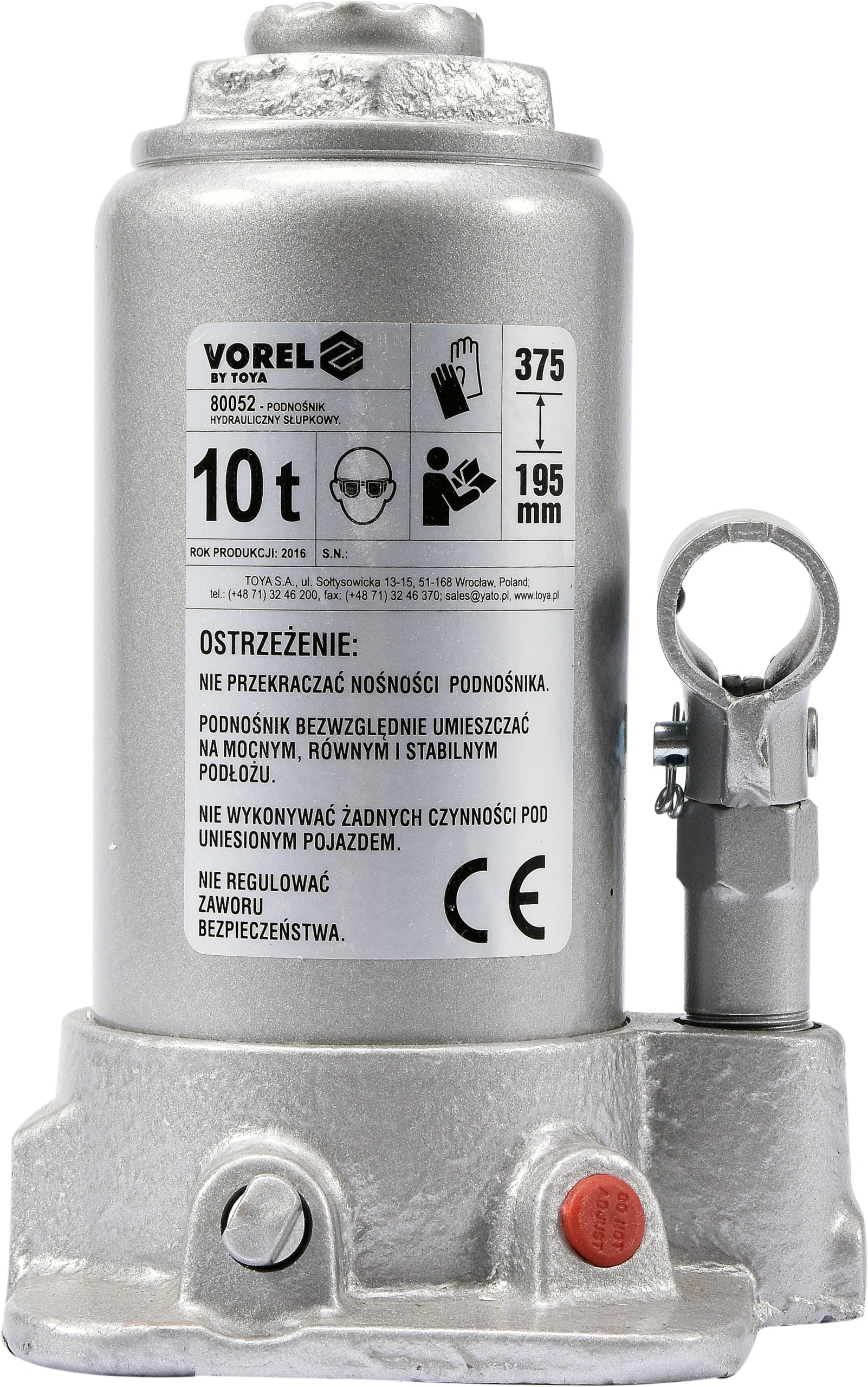HYDRAULIC BOTTLE POST LIFT 10T 195-375mm CAR VOREL EAN (GTIN) 5906083800528