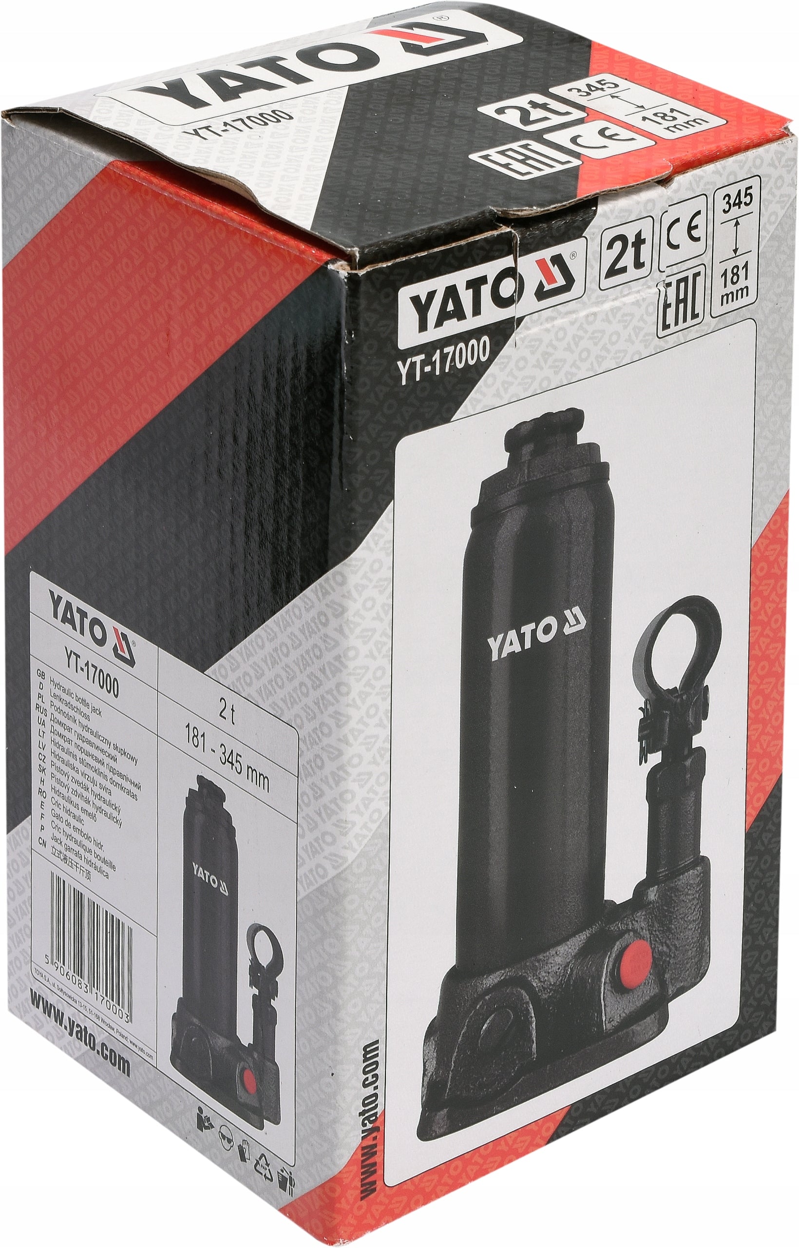 HYDRAULIC BOTTLE POST LIFT YATO 2000kg 2T 181-345mm LEVER Brand Yato