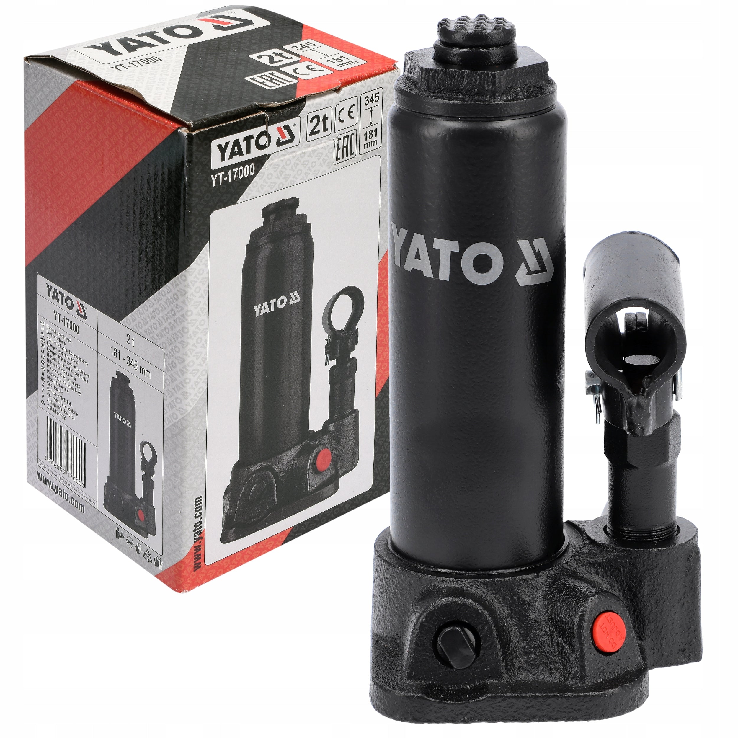 HYDRAULIC BOTTLE POST LIFT YATO 2000kg 2T 181-345mm LEVER