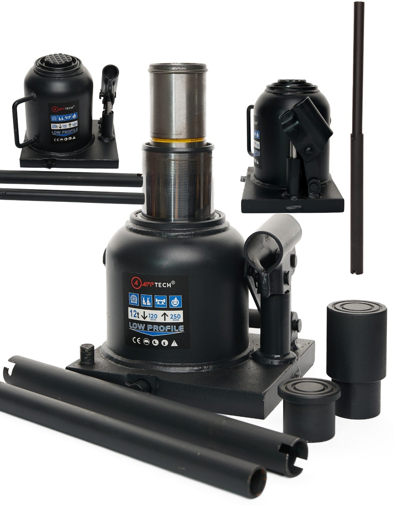 HYDRAULIC JACK POST JACK TWO-STAGE 12T 12 TONS 2 X ADAPTER