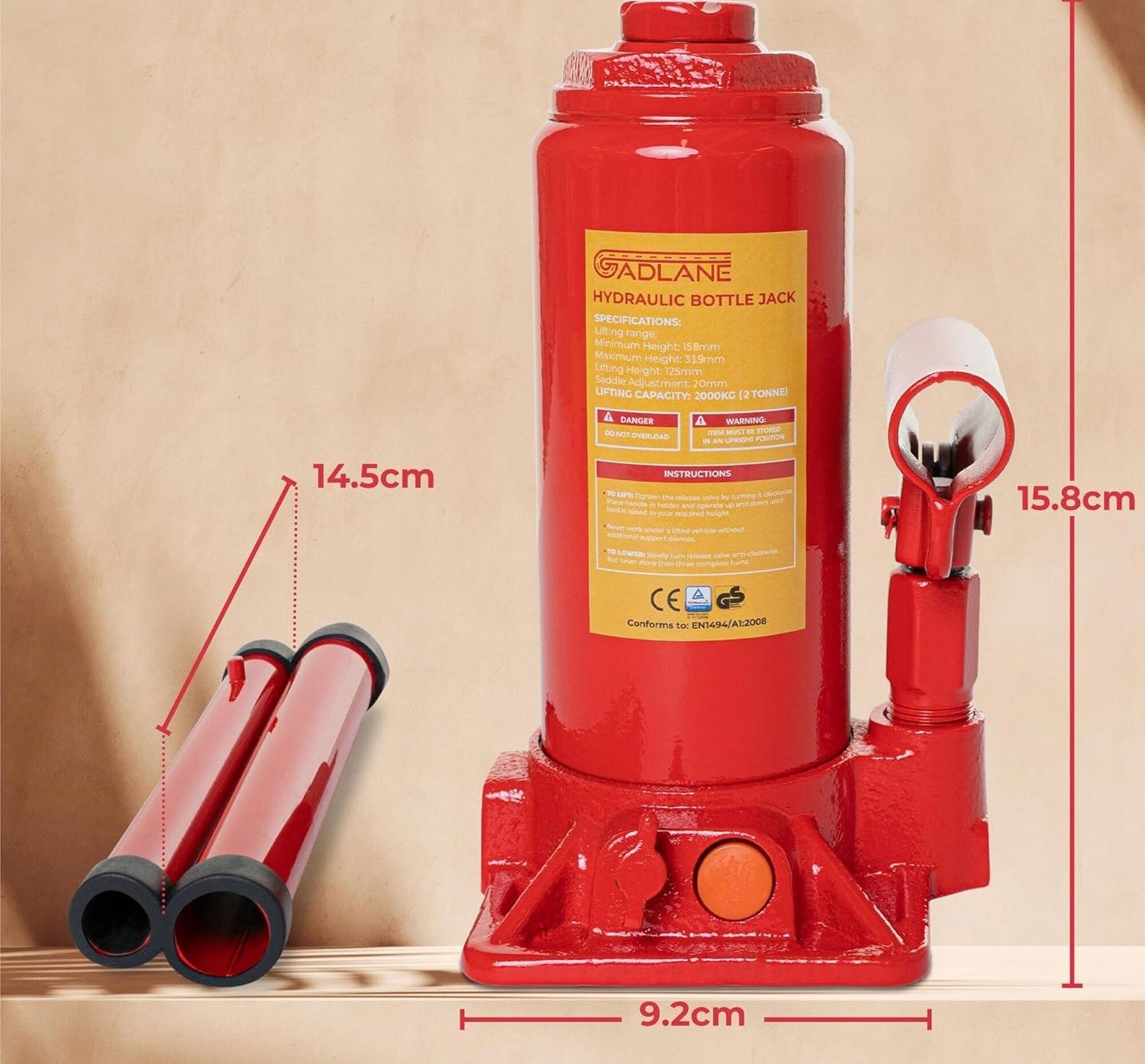 HYDRAULIC LIFT PORTABLE BOTTLE 2 TONS STABLE QUICK INSTALLATION Manufacturer code PODNOŚNIK HYDRAULICZNY PRZENOŚNY BUTELKOWY 2