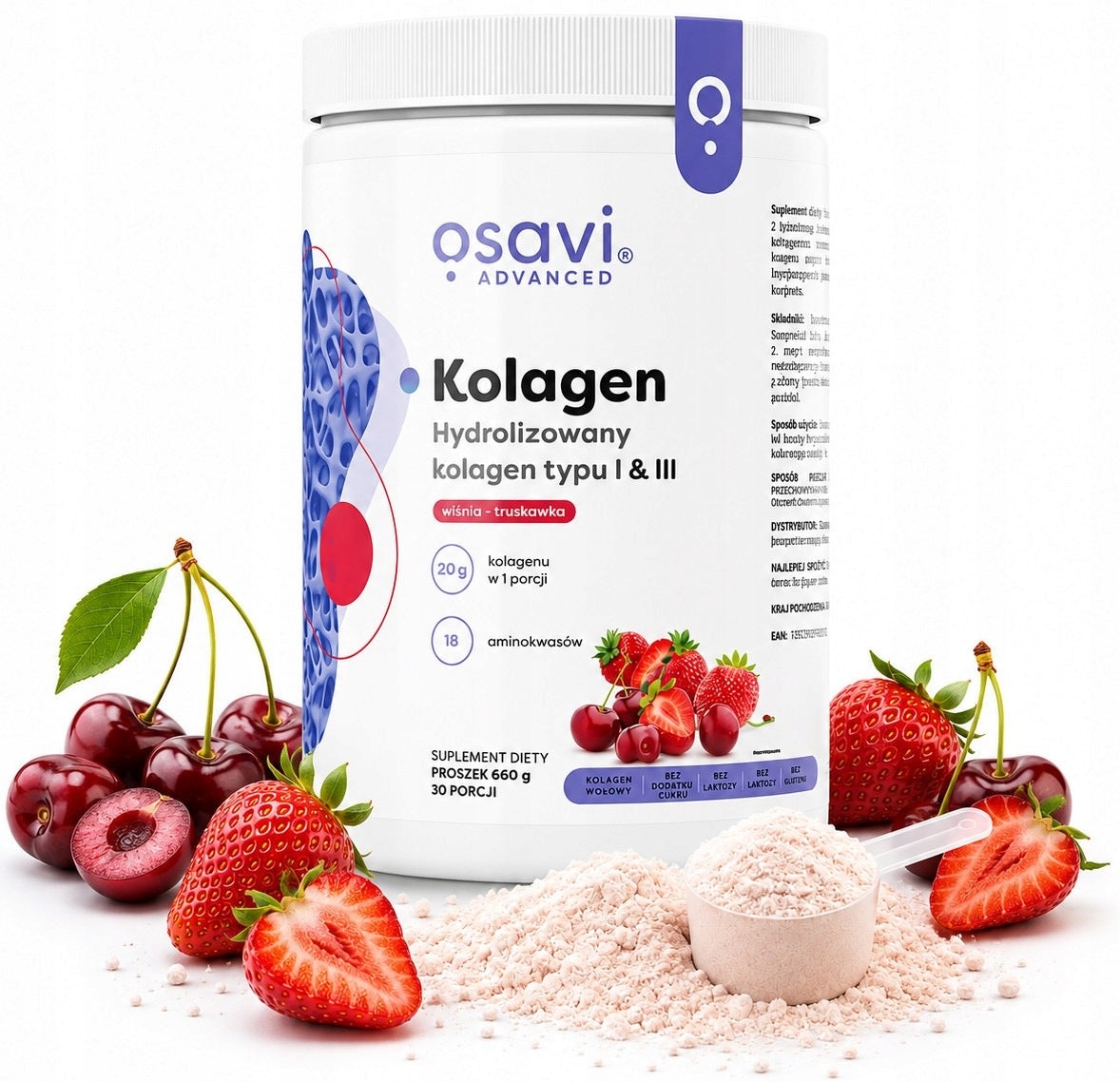 HYDROLYZED COLLAGEN TYPE I AND III CHERRY STRAWBERRY 660G OSAVI