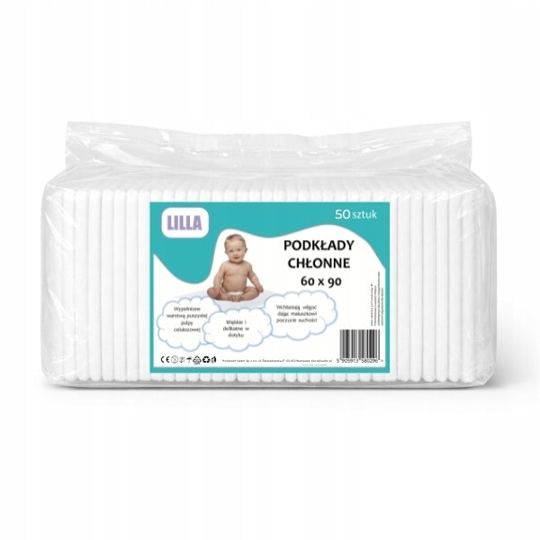 HYGIENE PADS 60x90CM ABSORBENT FOR CHILDREN LILLA FOR BED 50 PCS Packaging status original