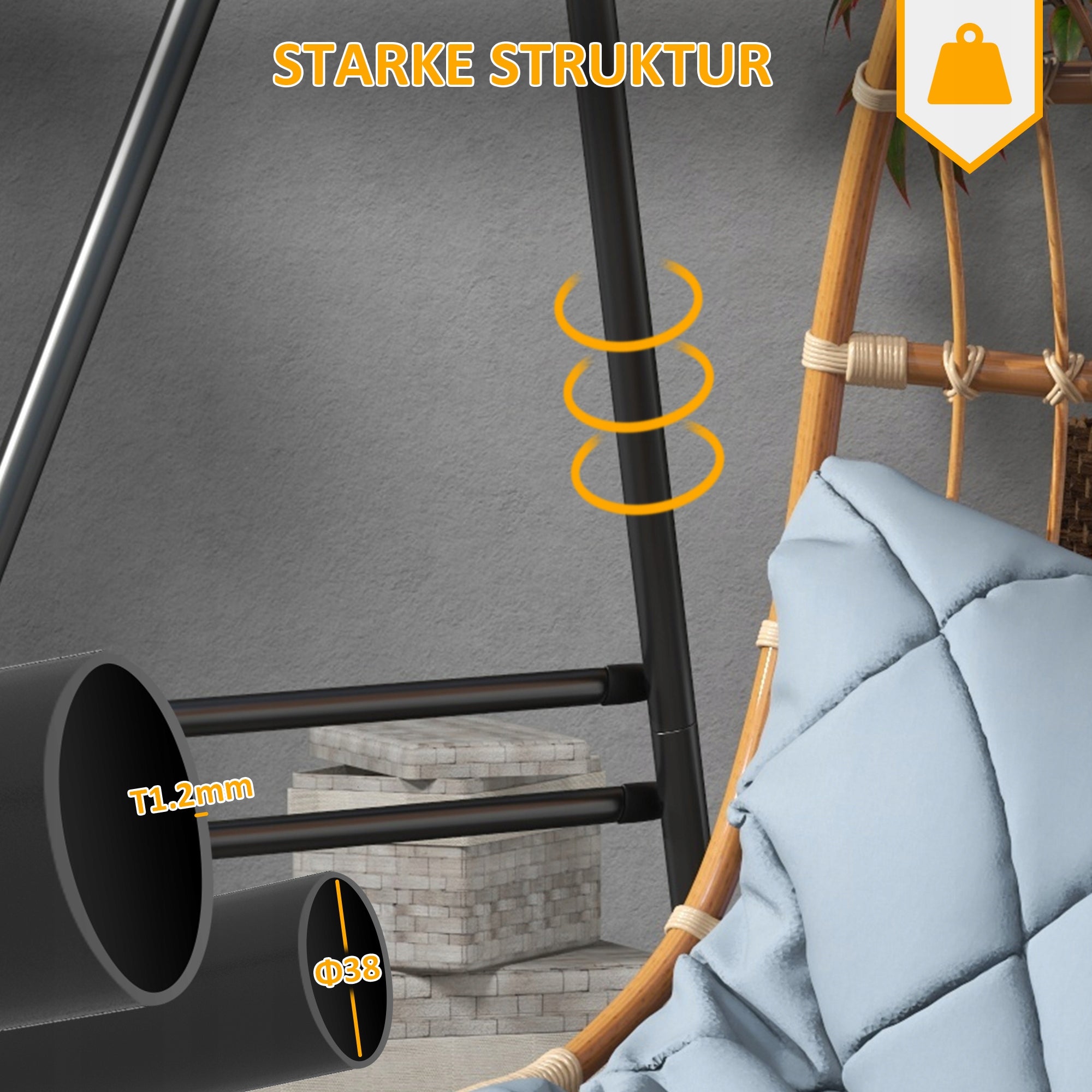 Hängemattengestell for adults with metal frame 150 kg, black Kind hanging