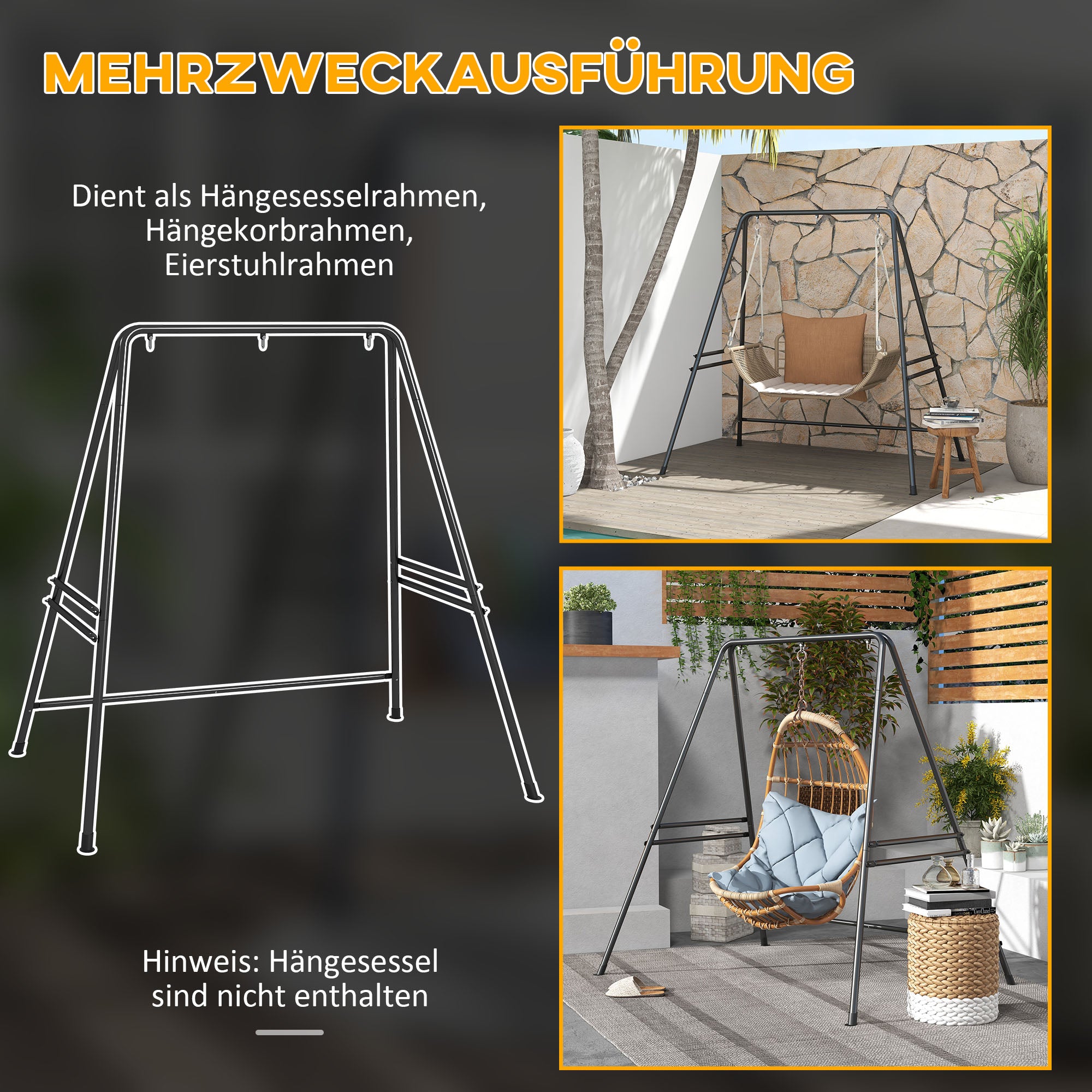 Hängemattengestell for adults with metal frame 150 kg, black Seat length 178 cm