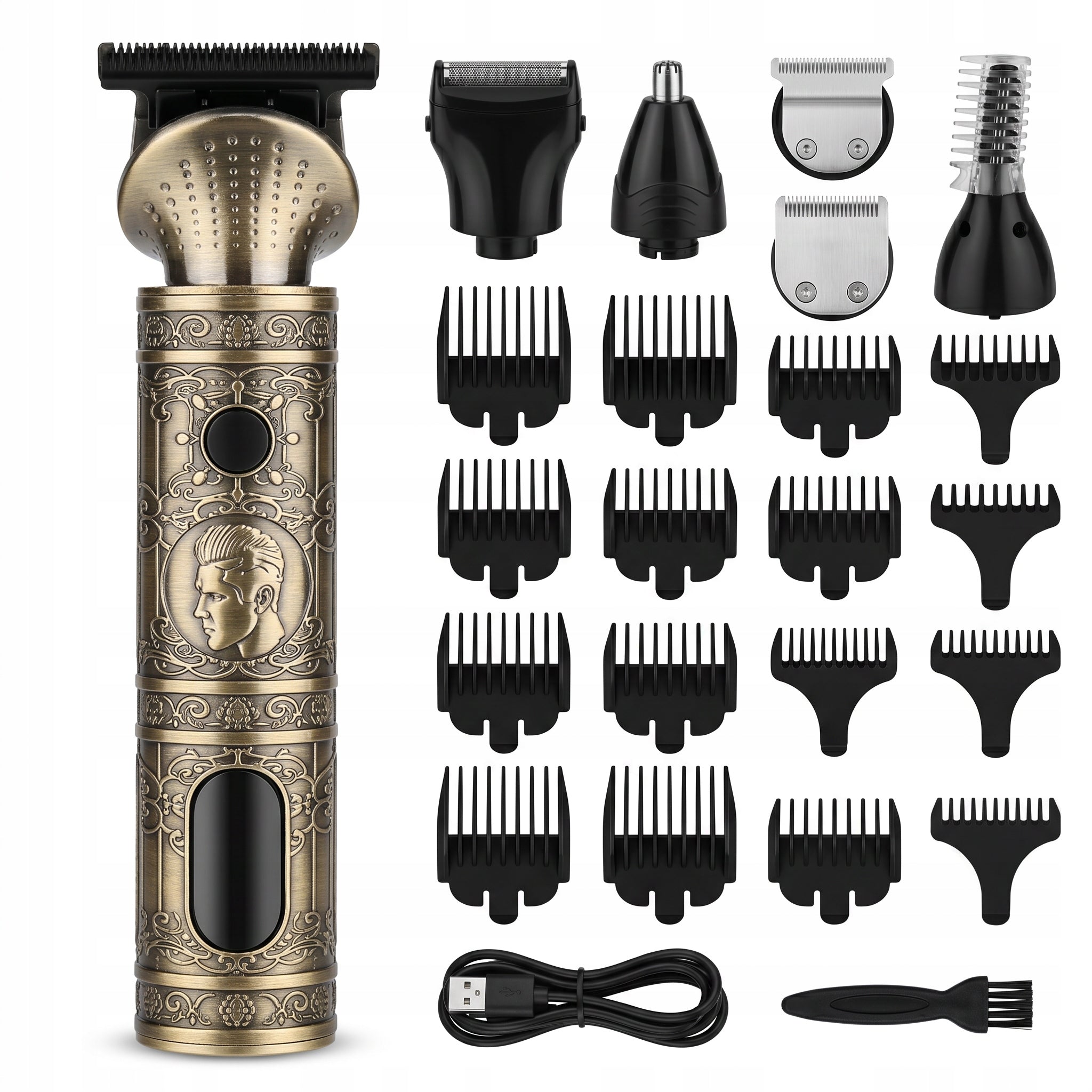 Hair Clipper 7in1 Trimmer Retro Beard Nose Body USB LED