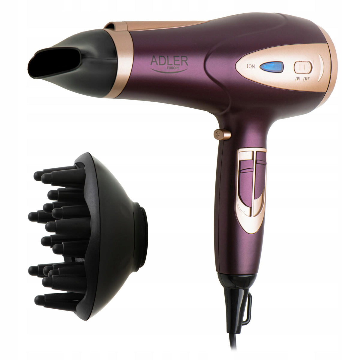 Hair Dryer 2400W WITH IONIZATION Cold Air + Concentrator and Diffuser Brand Adler Europe