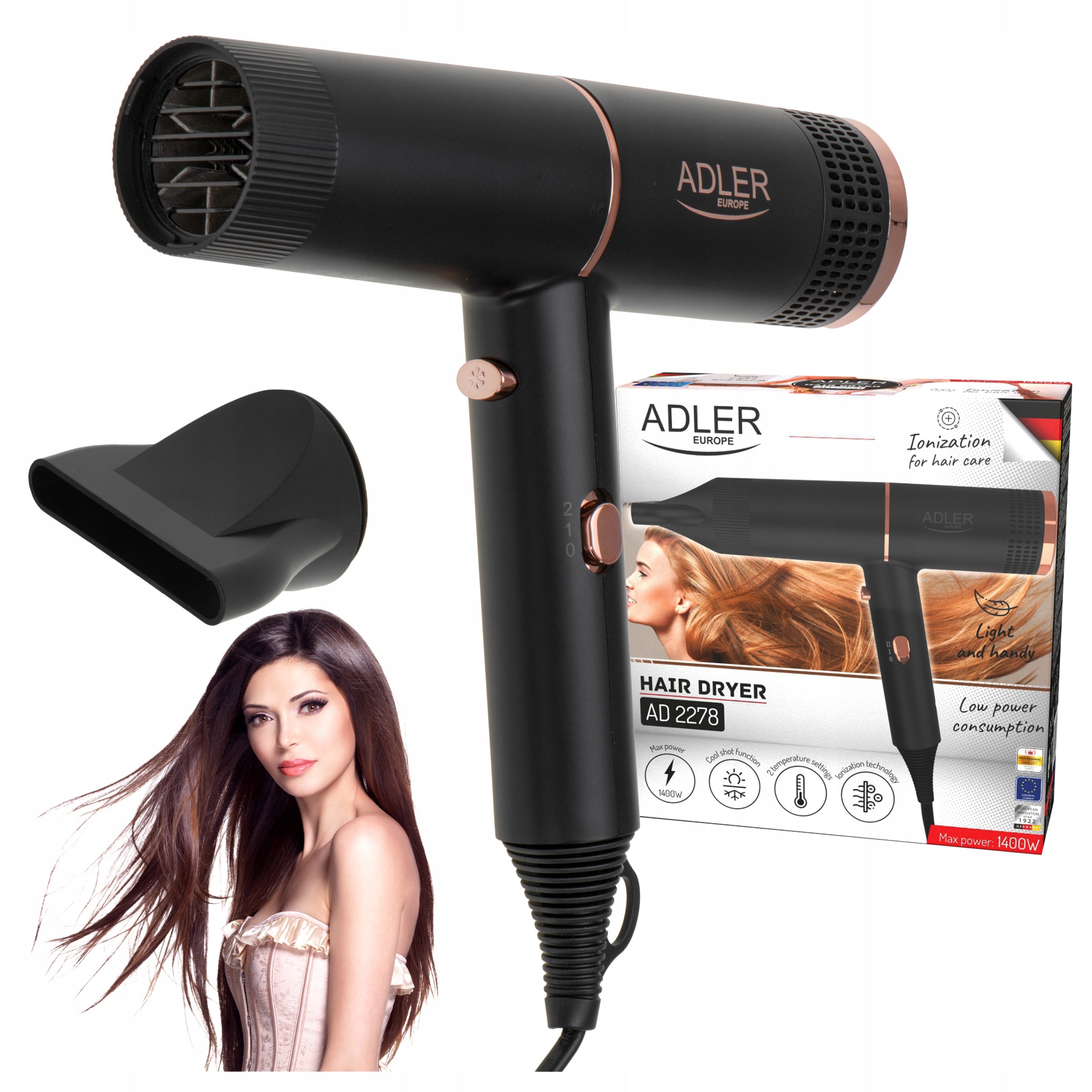 Hair Dryer Ionization Cool Air Supply Power and Temperature Control