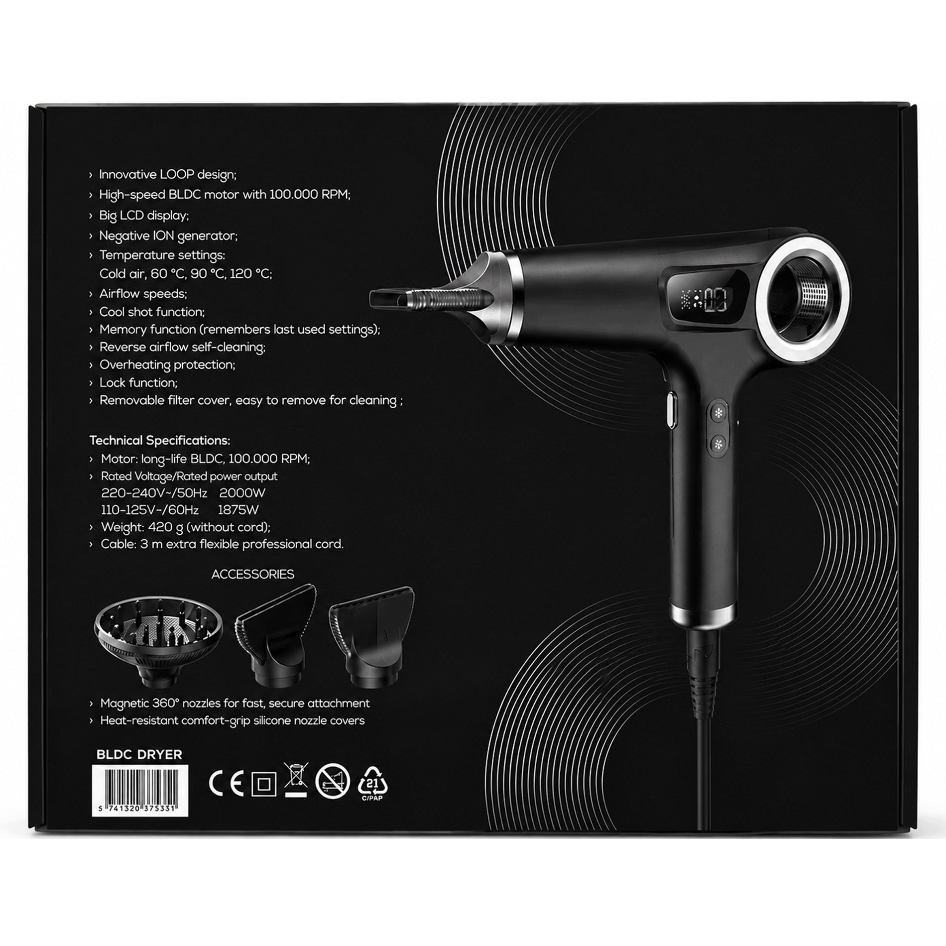 Hair Dryer Plasma Brushless Motor 2000W Packaging status original