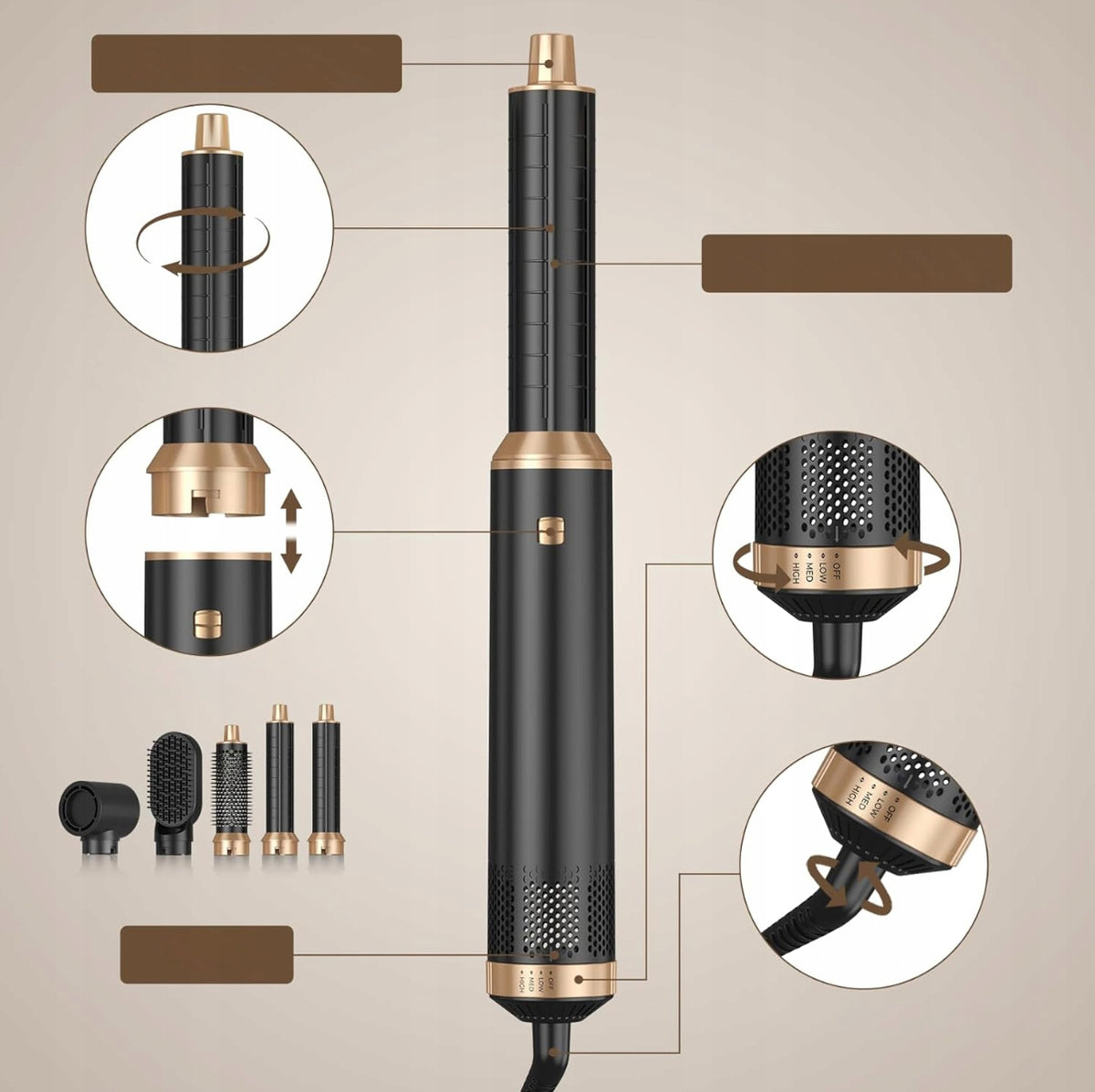 Hair Dryer Set Automatic Rotating Curler Straightening +5 Heads Manufacturer code SUSZARKA 5W1 AIR